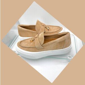 J/Slides NYC GOLIATH Sand Suede Platform Charm Loafer Sneakers– Size 6